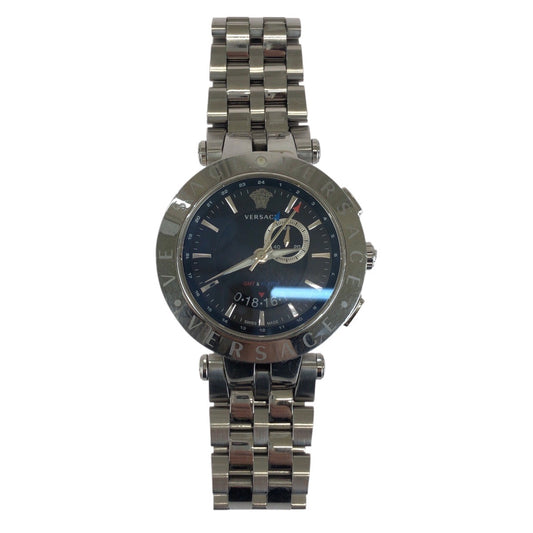 VERSACE ヴェルサーチ メデューサ V-RACE GMT ALARM ネイビー シルバー金具 ステンレススチール 29G99D009S099 腕時計 クオーツ ダークネイビー文字盤 メンズ AB50