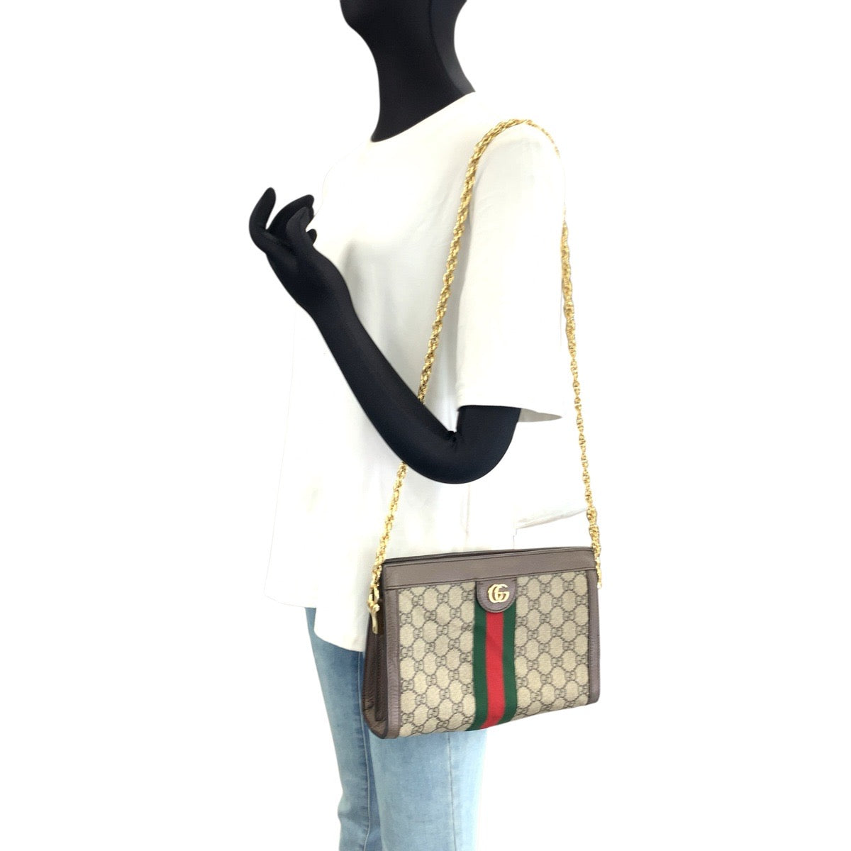 GUCCI グッチ シェリーライン オフィディア ブラウン ベージュ ゴールド金具 GGスプリームキャンバス / レザー 503877 チェーンショルダーバッグ ポシェット レディース ABP60