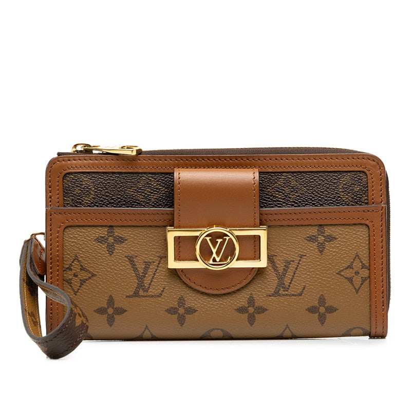 LOUIS VUITTON ルイ ヴィトン モノグラムリバース ジッピードーフィーヌ ブラウン PVC / レザー M69162 L字ファスナー 長財布 レディース A