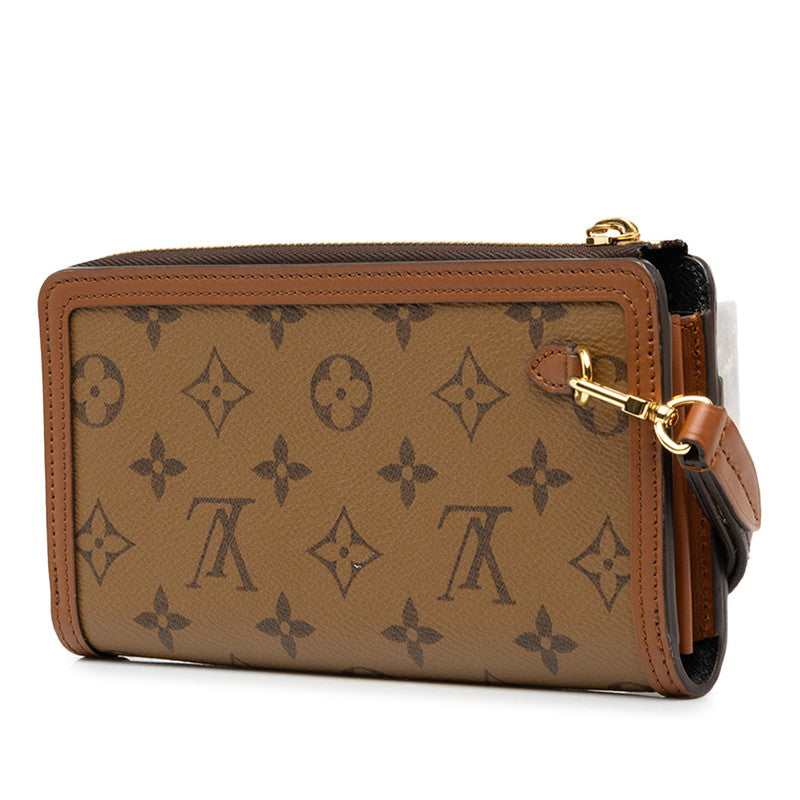 LOUIS VUITTON ルイ ヴィトン モノグラムリバース ジッピードーフィーヌ ブラウン PVC / レザー M69162 L字ファスナー 長財布 レディース A