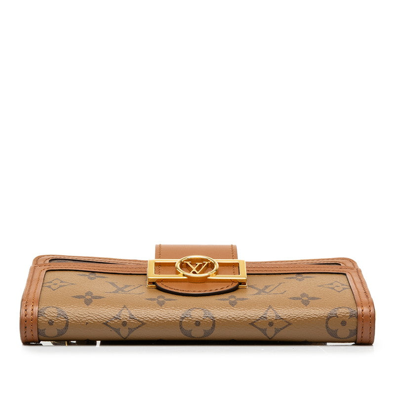 LOUIS VUITTON ルイ ヴィトン モノグラムリバース ジッピードーフィーヌ ブラウン PVC / レザー M69162 L字ファスナー 長財布 レディース A
