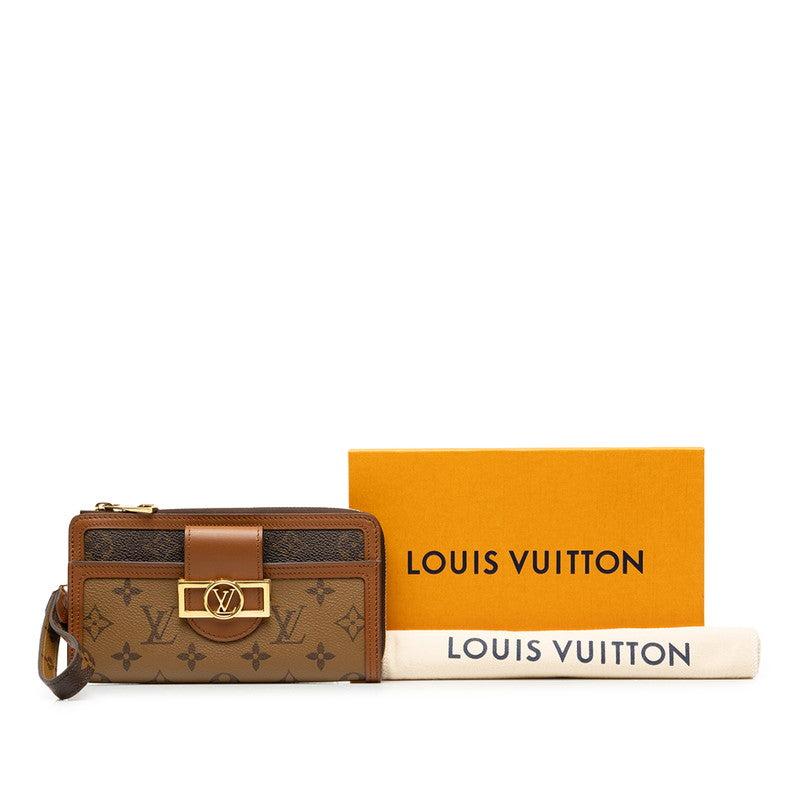 LOUIS VUITTON ルイ ヴィトン モノグラムリバース ジッピードーフィーヌ ブラウン PVC / レザー M69162 L字ファスナー 長財布 レディース A