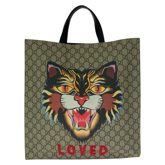 GUCCI グッチ アングリーキャット ベージュ マルチカラー GGスプリームキャンバス / レザー 450950 トートバッグ メンズ AB41
