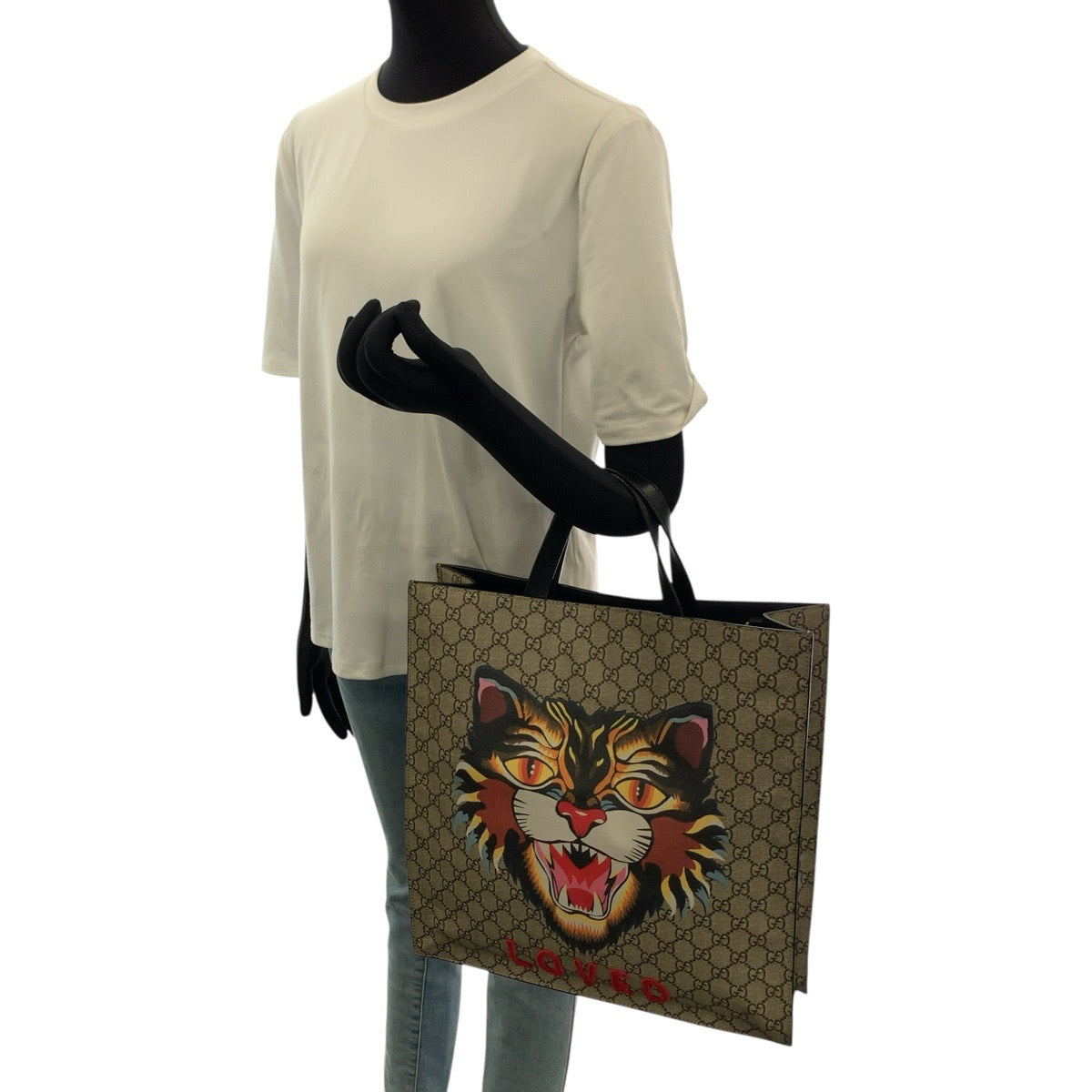 GUCCI グッチ アングリーキャット ベージュ マルチカラー GGスプリームキャンバス / レザー 450950 トートバッグ メンズ AB41