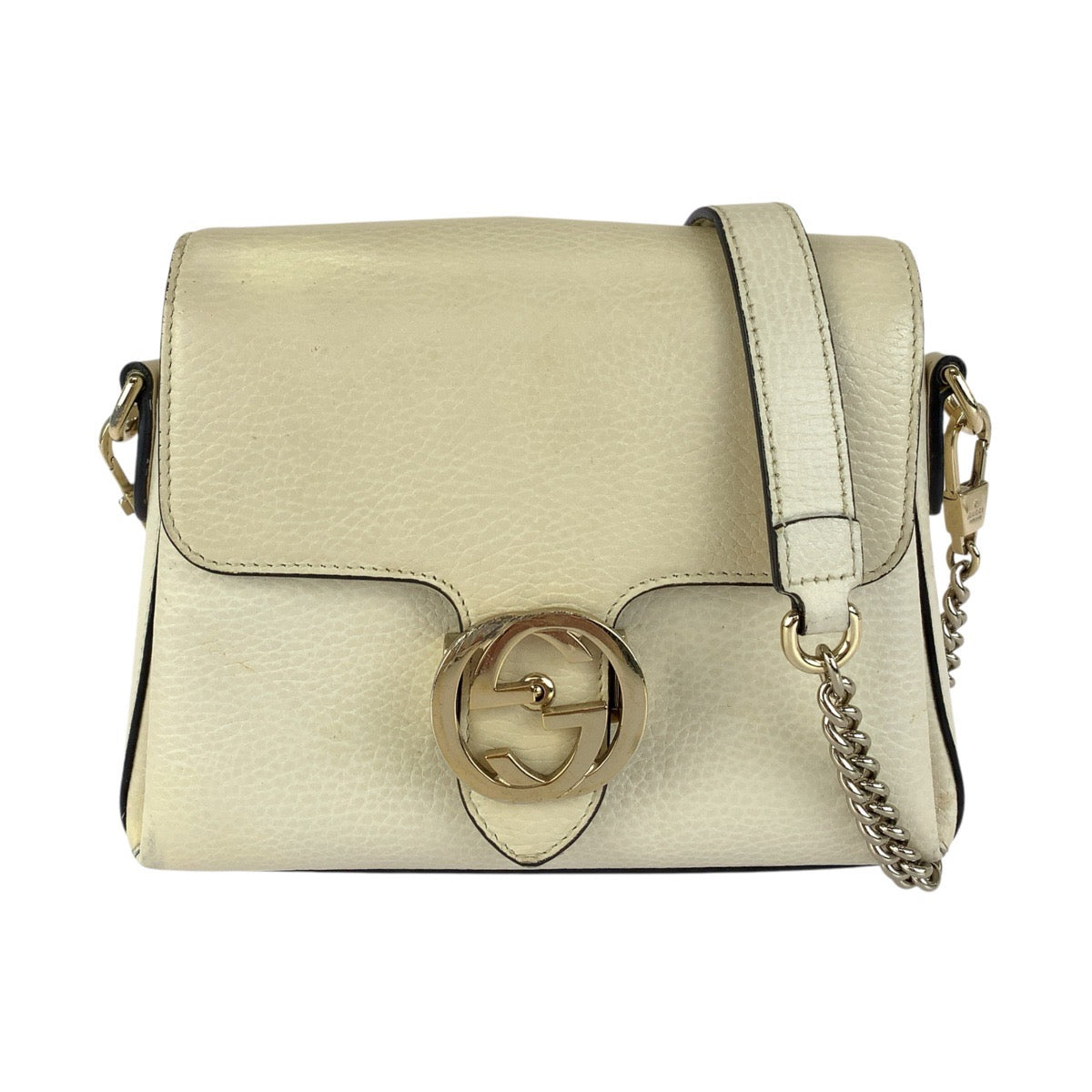 GUCCI グッチ インターロッキングG ホワイト アイボリー ゴールド金具 レザー 607720 チェーンショルダーバッグ レディース AB70