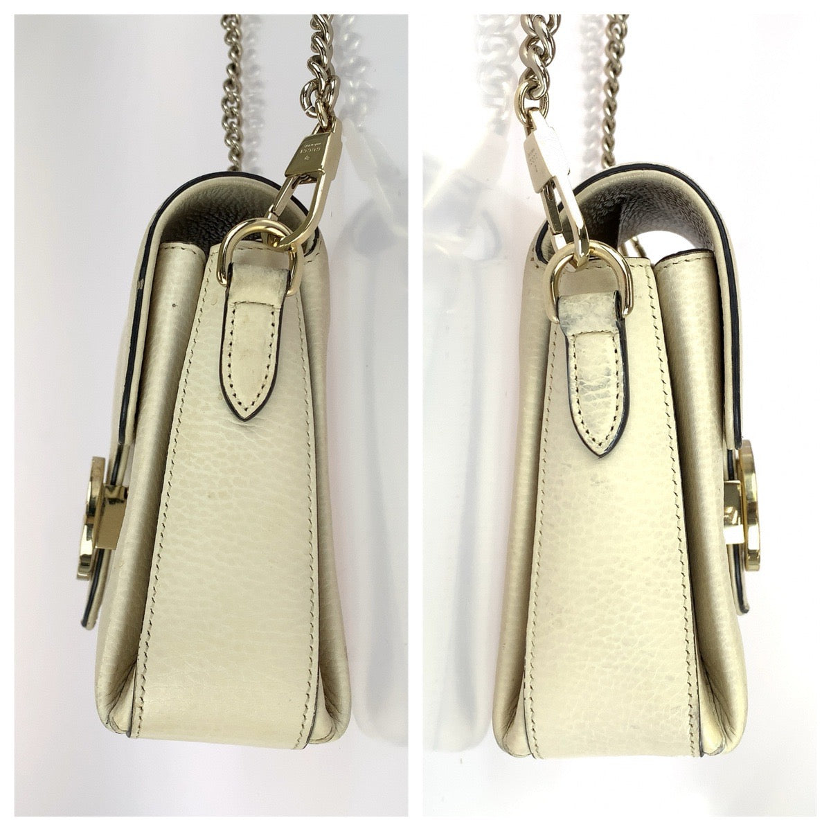 GUCCI グッチ インターロッキングG ホワイト アイボリー ゴールド金具 レザー 607720 チェーンショルダーバッグ レディース AB70