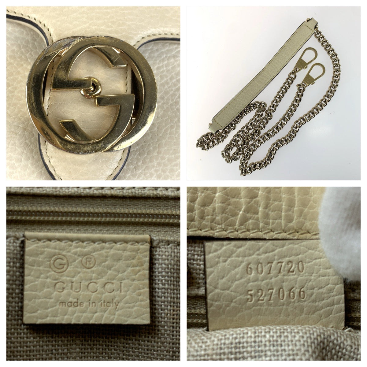 GUCCI グッチ インターロッキングG ホワイト アイボリー ゴールド金具 レザー 607720 チェーンショルダーバッグ レディース AB70
