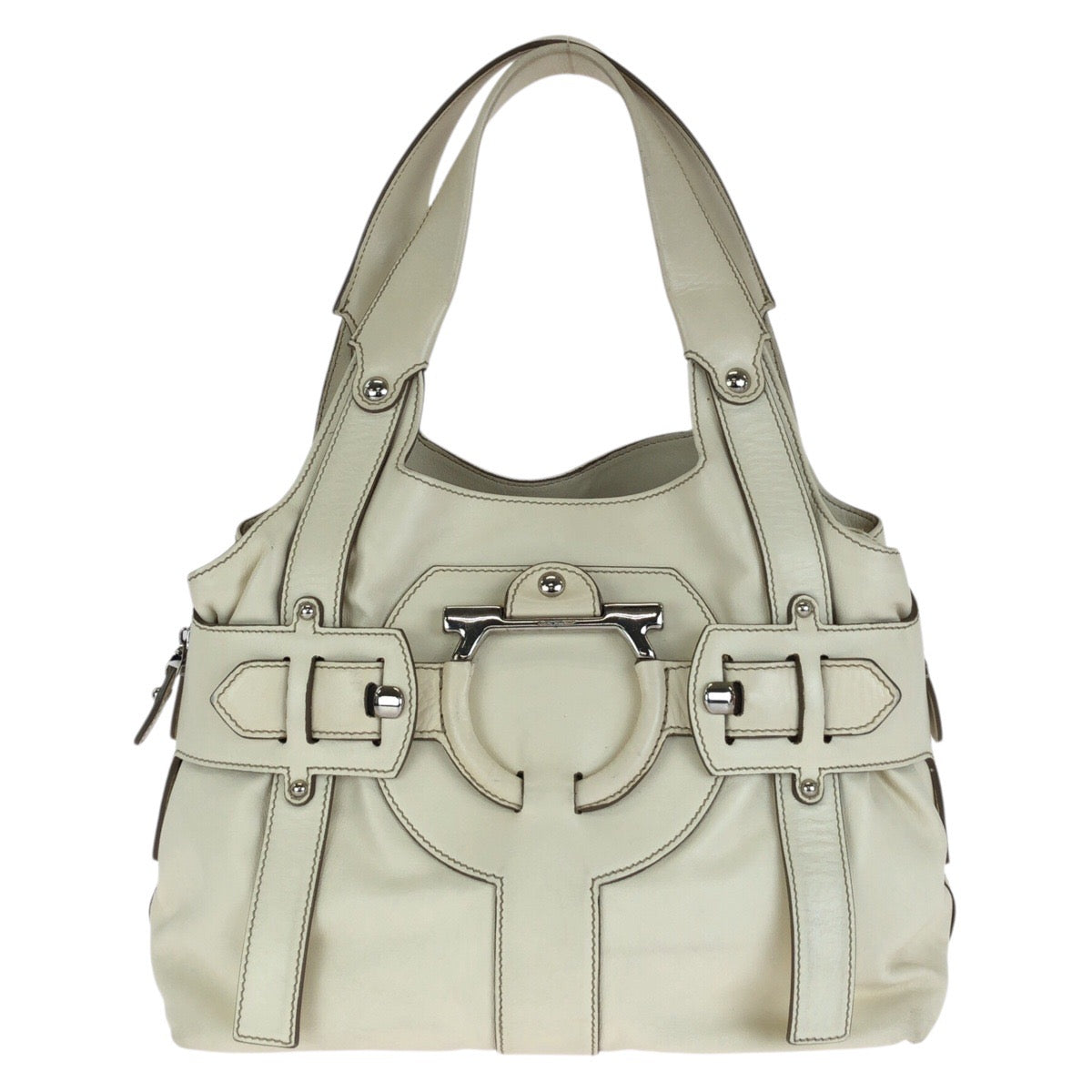 Salvatore Ferragamo サルヴァトーレフェラガモ ガンチーニ ホワイト オフホワイト シルバー金具 レザー AQ-21 7776 ハンドバッグ レディース AB40