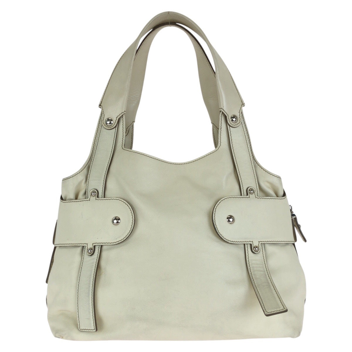 Salvatore Ferragamo サルヴァトーレフェラガモ ガンチーニ ホワイト オフホワイト シルバー金具 レザー AQ-21 7776 ハンドバッグ レディース AB40