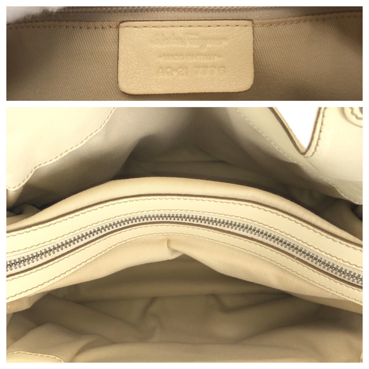 Salvatore Ferragamo サルヴァトーレフェラガモ ガンチーニ ホワイト オフホワイト シルバー金具 レザー AQ-21 7776 ハンドバッグ レディース AB40