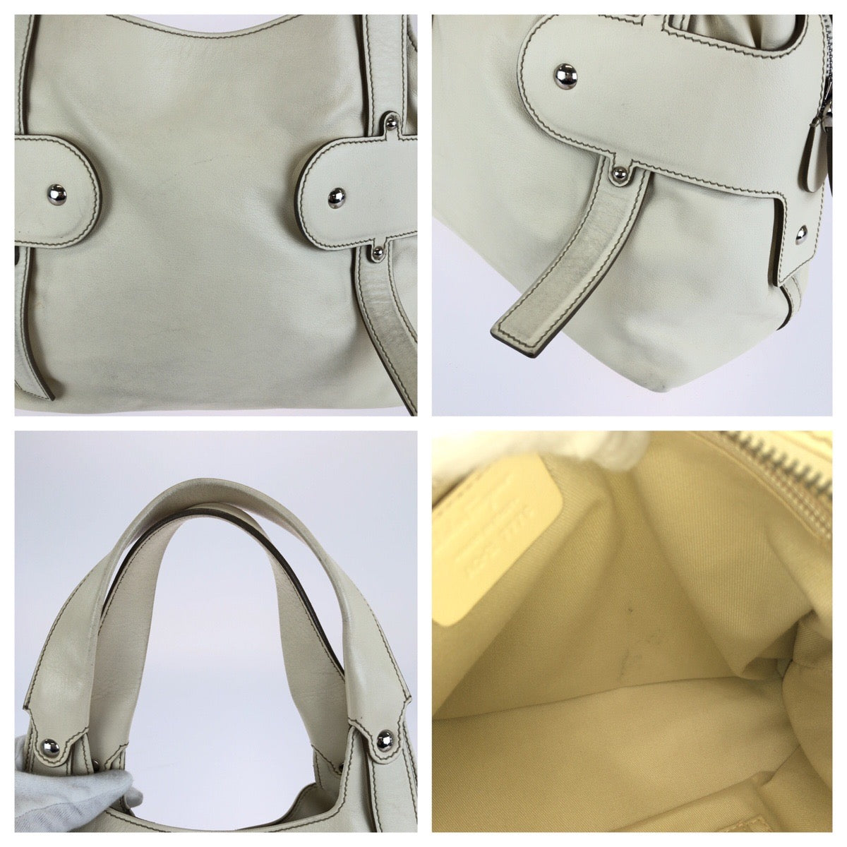 Salvatore Ferragamo サルヴァトーレフェラガモ ガンチーニ ホワイト オフホワイト シルバー金具 レザー AQ-21 7776 ハンドバッグ レディース AB40