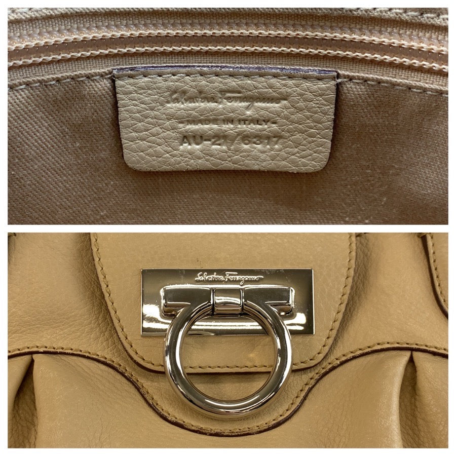 Salvatore Ferragamo サルヴァトーレフェラガモ ガンチーニ マリッサ ベージュ シルバー金具 レザー AU-21/6317 ハンドバッグ ショルダーバッグ レディース ABP33