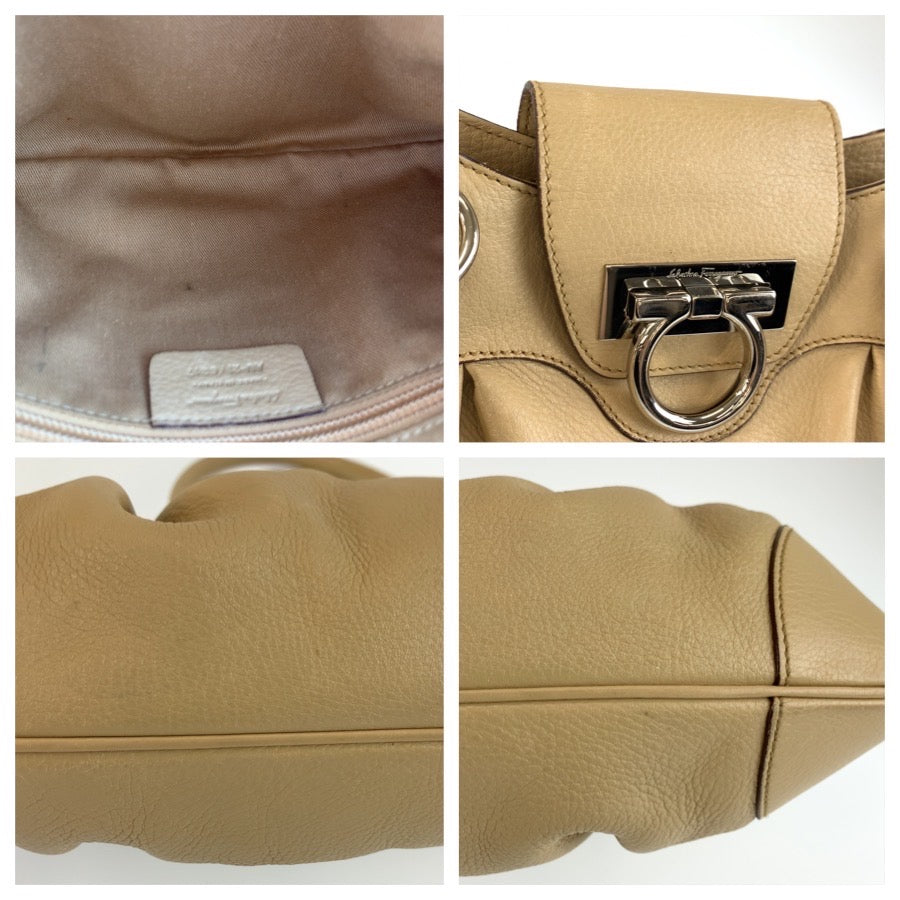 Salvatore Ferragamo サルヴァトーレフェラガモ ガンチーニ マリッサ ベージュ シルバー金具 レザー AU-21/6317 ハンドバッグ ショルダーバッグ レディース ABP33