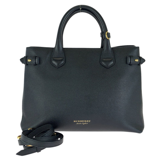 BURBERRY バーバリー チェック柄 ミディアム バナー 2way ブラック 黒 ゴールド金具 レザー / キャンバス 4023696 ハンドバッグ ショルダーバッグ レディース ABP50