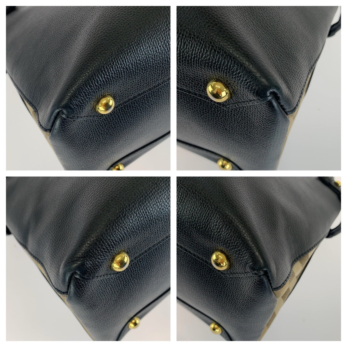 BURBERRY バーバリー チェック柄 ミディアム バナー 2way ブラック 黒 ゴールド金具 レザー / キャンバス 4023696 ハンドバッグ ショルダーバッグ レディース ABP50