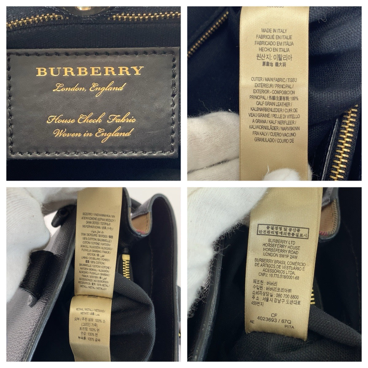 BURBERRY バーバリー チェック柄 ミディアム バナー 2way ブラック 黒 ゴールド金具 レザー / キャンバス 4023696 ハンドバッグ ショルダーバッグ レディース ABP50