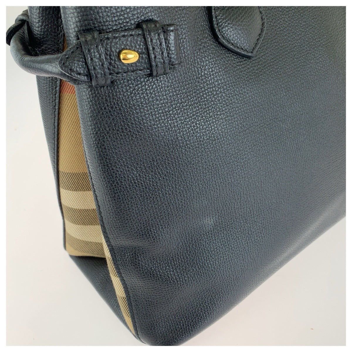 BURBERRY バーバリー チェック柄 ミディアム バナー 2way ブラック 黒 ゴールド金具 レザー / キャンバス 4023696 ハンドバッグ ショルダーバッグ レディース ABP50