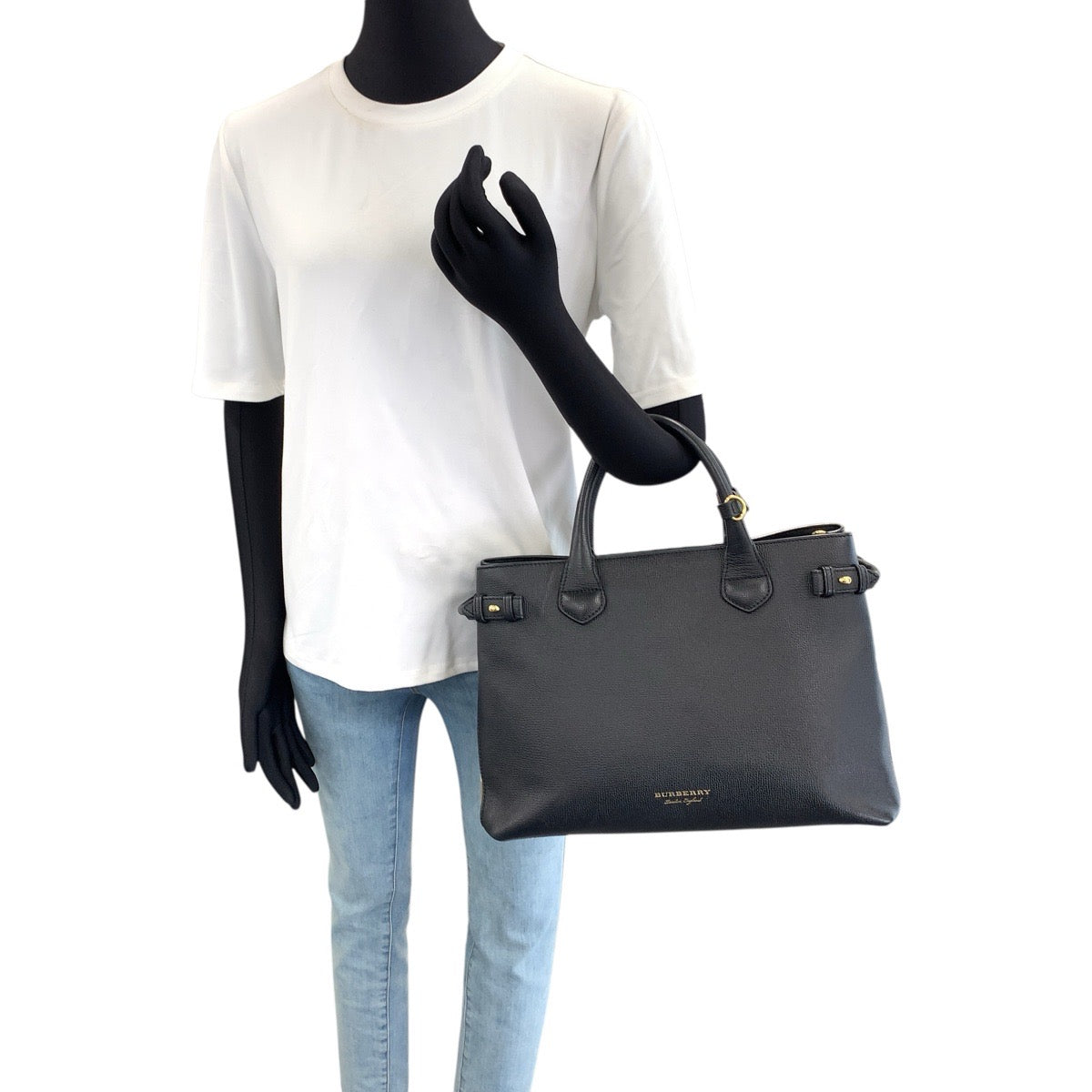 BURBERRY バーバリー チェック柄 ミディアム バナー 2way ブラック 黒 ゴールド金具 レザー / キャンバス 4023696 ハンドバッグ ショルダーバッグ レディース ABP50