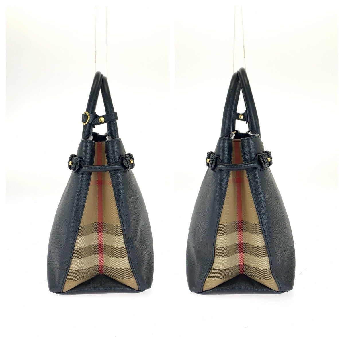BURBERRY バーバリー チェック柄 ミディアム バナー 2way ブラック 黒 ゴールド金具 レザー / キャンバス 4023696 ハンドバッグ ショルダーバッグ レディース ABP50