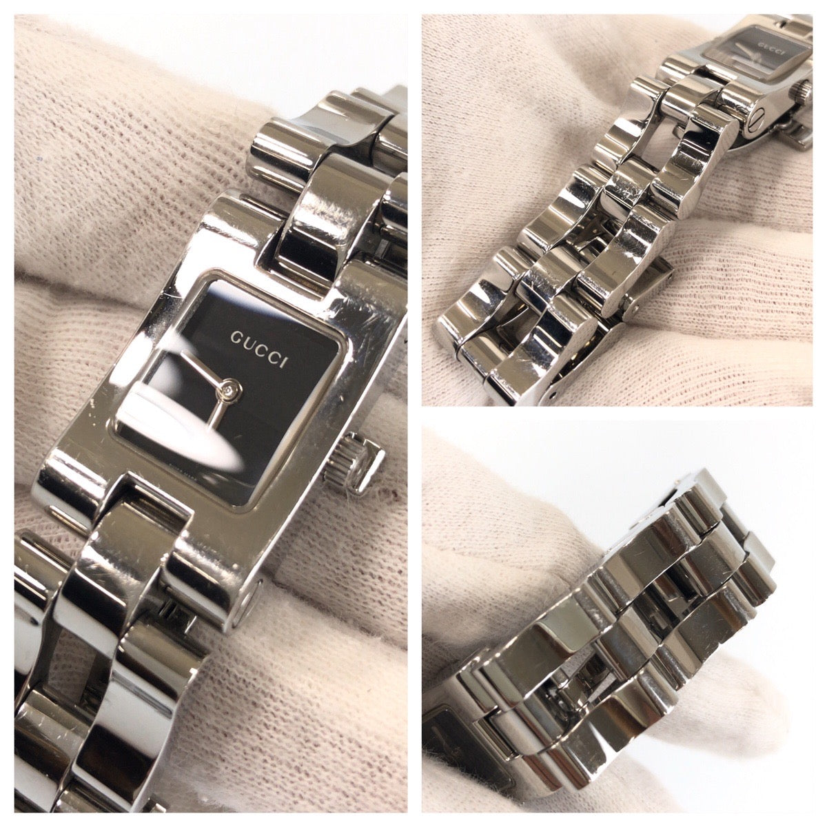 GUCCI グッチ バングルウォッチ ブラック 黒 シルバー金具 ステンレススチール 2305L 腕時計 3 ATM刻印 クオーツ ブラック文字盤 レディース ABP24