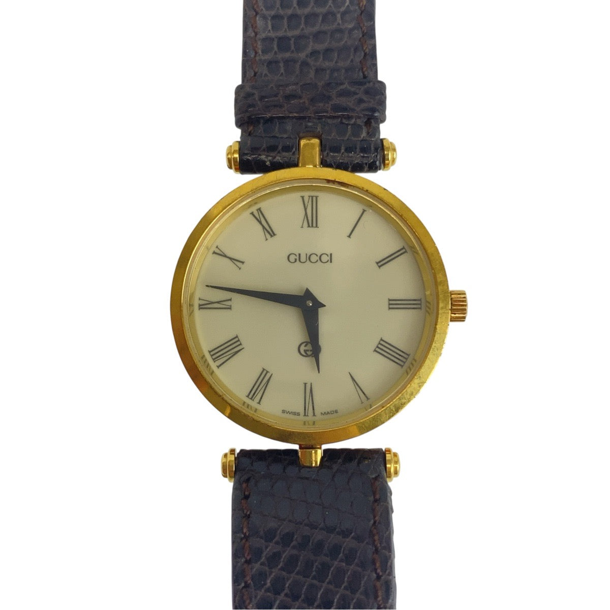 GUCCI グッチ ヴィンテージ オールドグッチ シェリーライン 型押し ブラウン ゴールド金具 メッキ / レザー 2040M 腕時計 16刻印 クオーツ アイボリー文字盤 メンズ B16