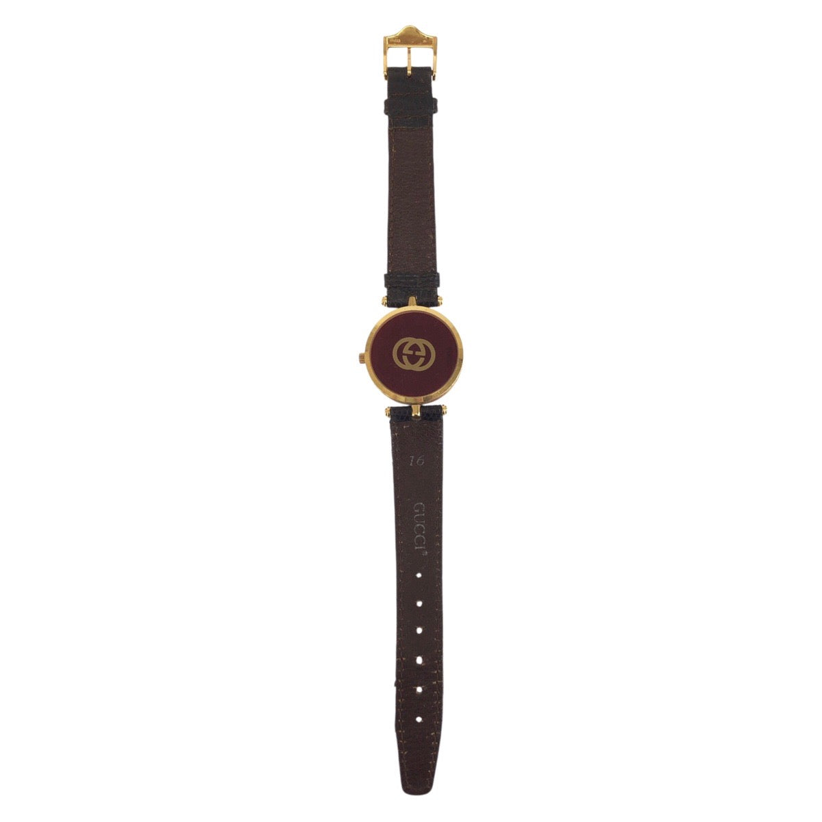 GUCCI グッチ ヴィンテージ オールドグッチ シェリーライン 型押し ブラウン ゴールド金具 メッキ / レザー 2040M 腕時計 16刻印 クオーツ アイボリー文字盤 メンズ B16