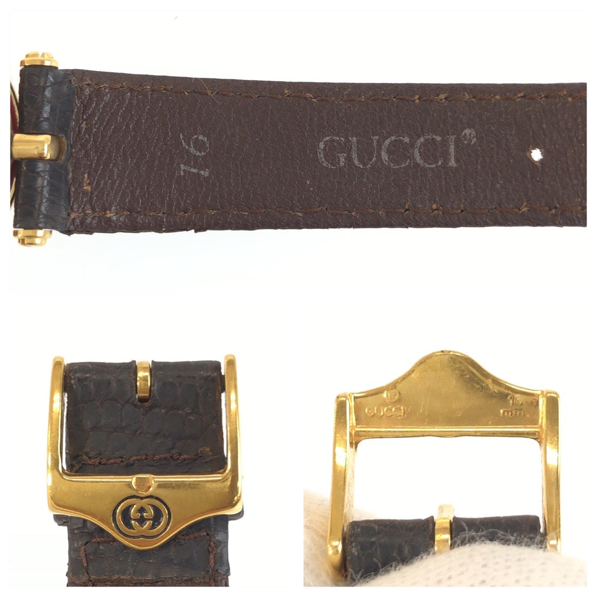 GUCCI グッチ ヴィンテージ オールドグッチ シェリーライン 型押し ブラウン ゴールド金具 メッキ / レザー 2040M 腕時計 16刻印 クオーツ アイボリー文字盤 メンズ B16