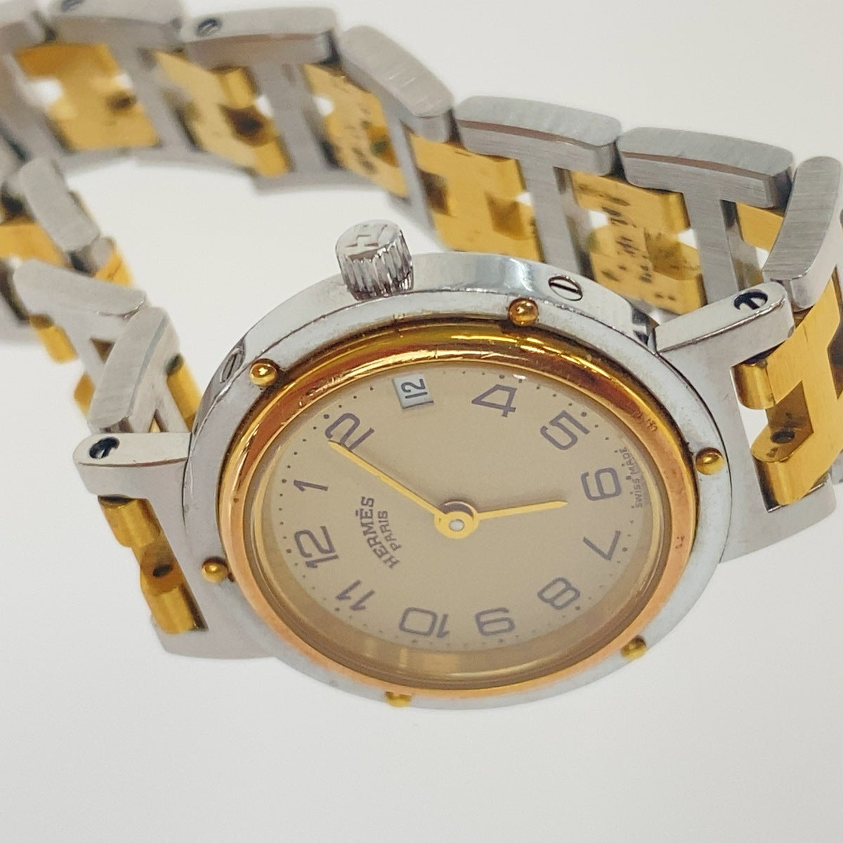 HERMES エルメス クリッパー ゴールド シルバー メタル 腕時計 クオーツ レディース AB60