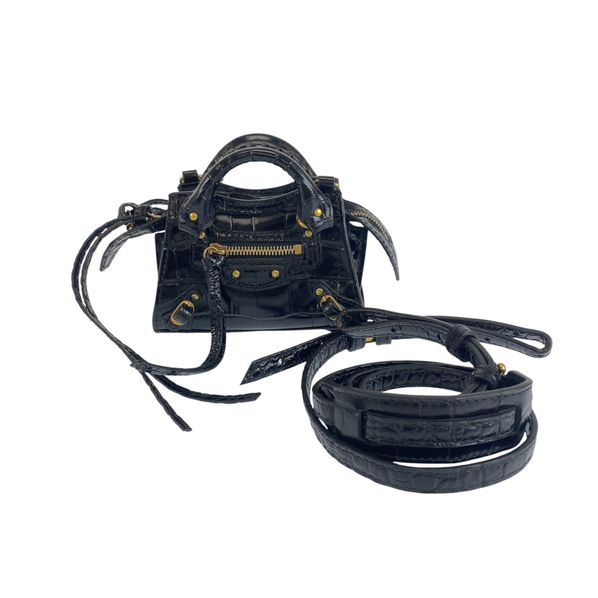 BALENCIAGA バレンシアガ シティ ネオ クラシック スーパーナノ ブラック ゴールド レザー ショルダーバッグ ミニハンドバッグ レディース A90
