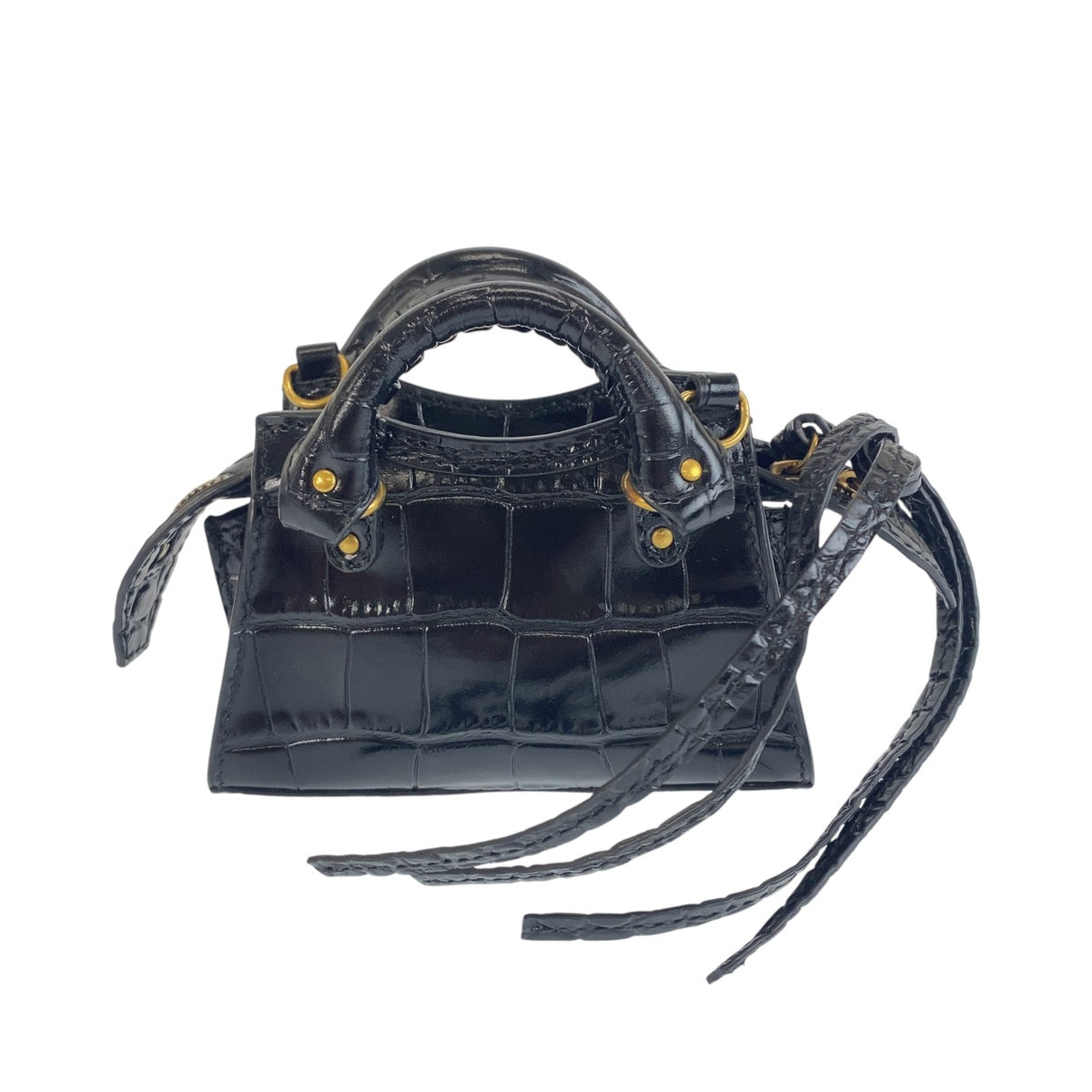 BALENCIAGA バレンシアガ シティ ネオ クラシック スーパーナノ ブラック ゴールド レザー ショルダーバッグ ミニハンドバッグ レディース A90