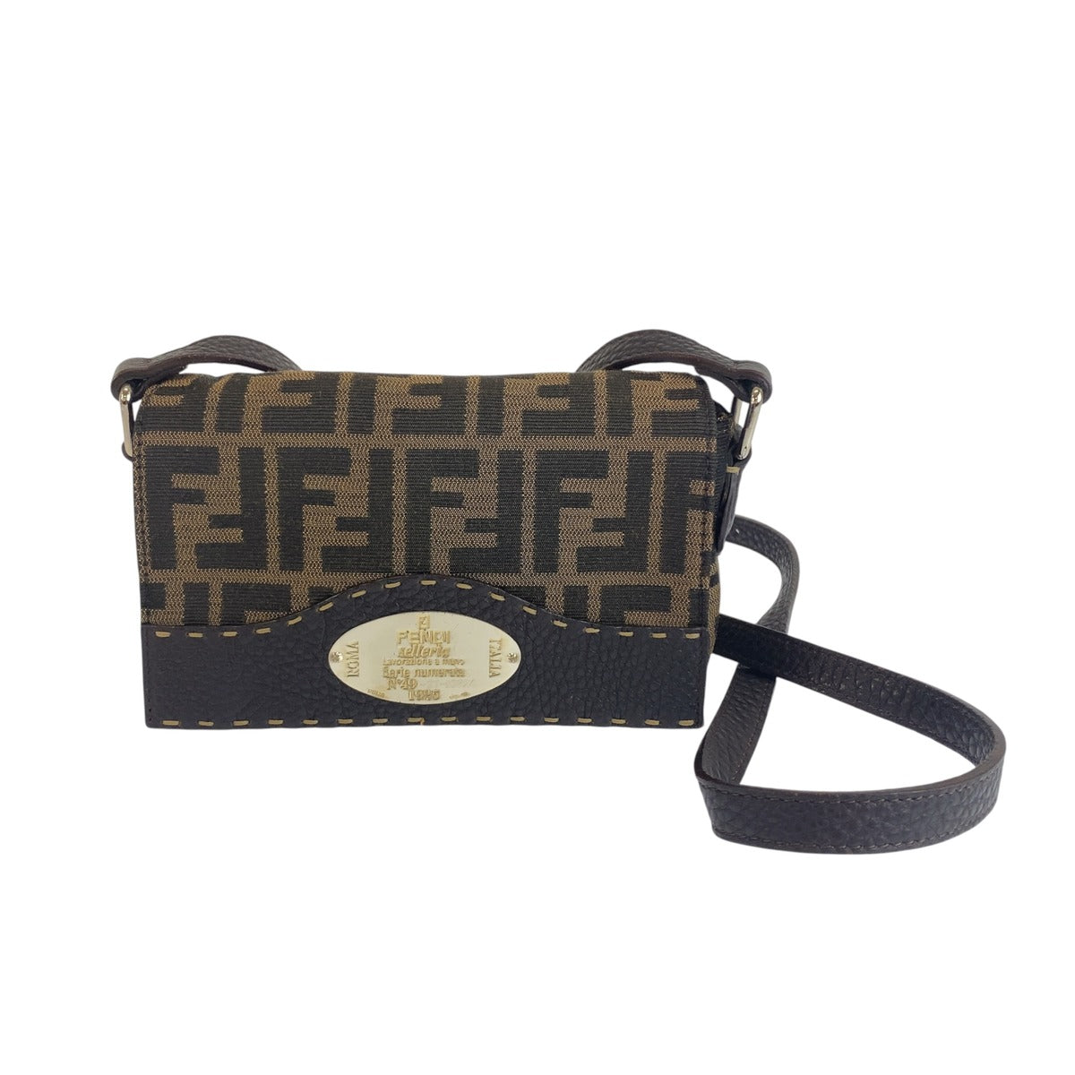 FENDI フェンディ セレリア ズッカ柄 ブラウン キャンバス / レザー 斜め掛け ショルダーバッグ ポシェット レディース ABP98