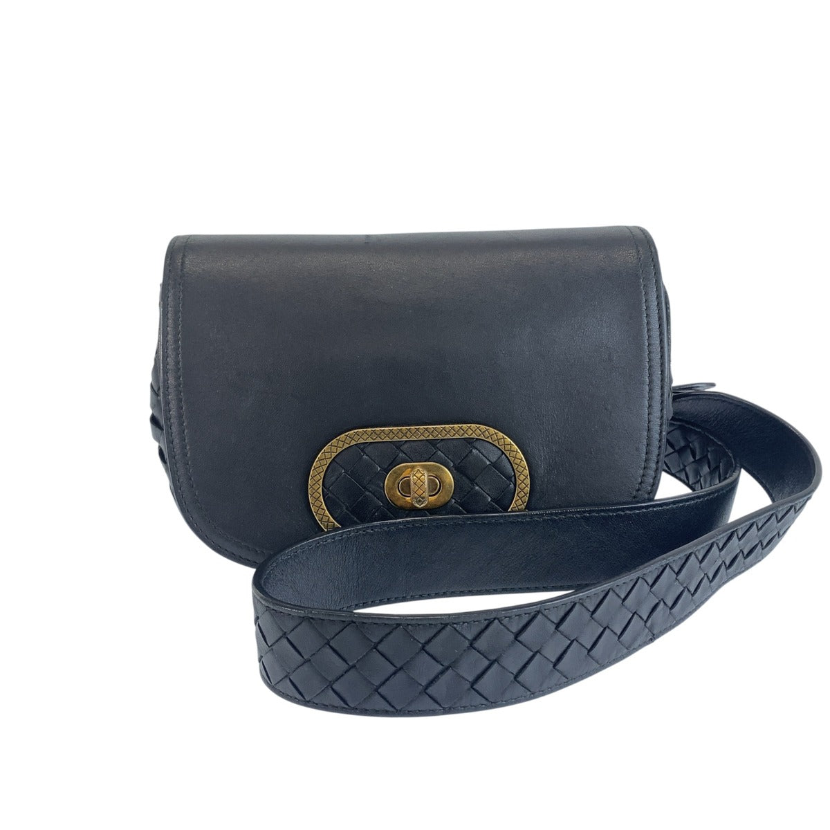 BOTTEGAVENETA ボッテガヴェネタ イントレチャート ブラック ゴールド レザー 斜め掛け ショルダーバッグ レディース AB108