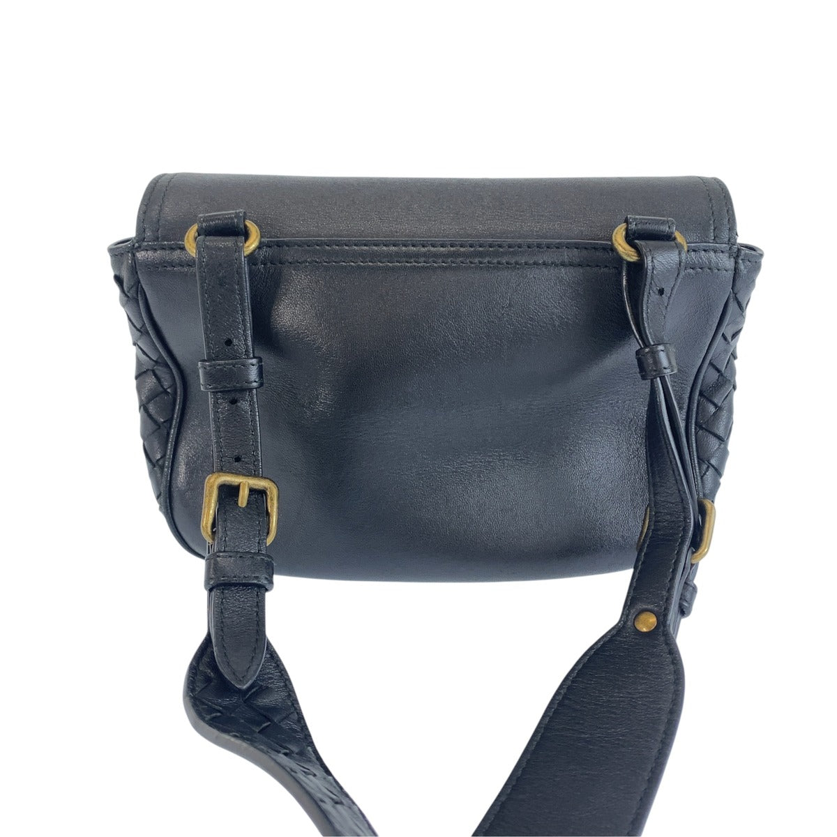 BOTTEGAVENETA ボッテガヴェネタ イントレチャート ブラック ゴールド レザー 斜め掛け ショルダーバッグ レディース AB108