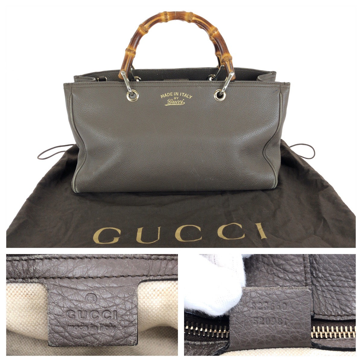 GUCCI グッチ バンブー ショッパー ミディアム グレー ゴールド金具 レザー 323660　 トートバッグ ハンドバッグ レディース AB37