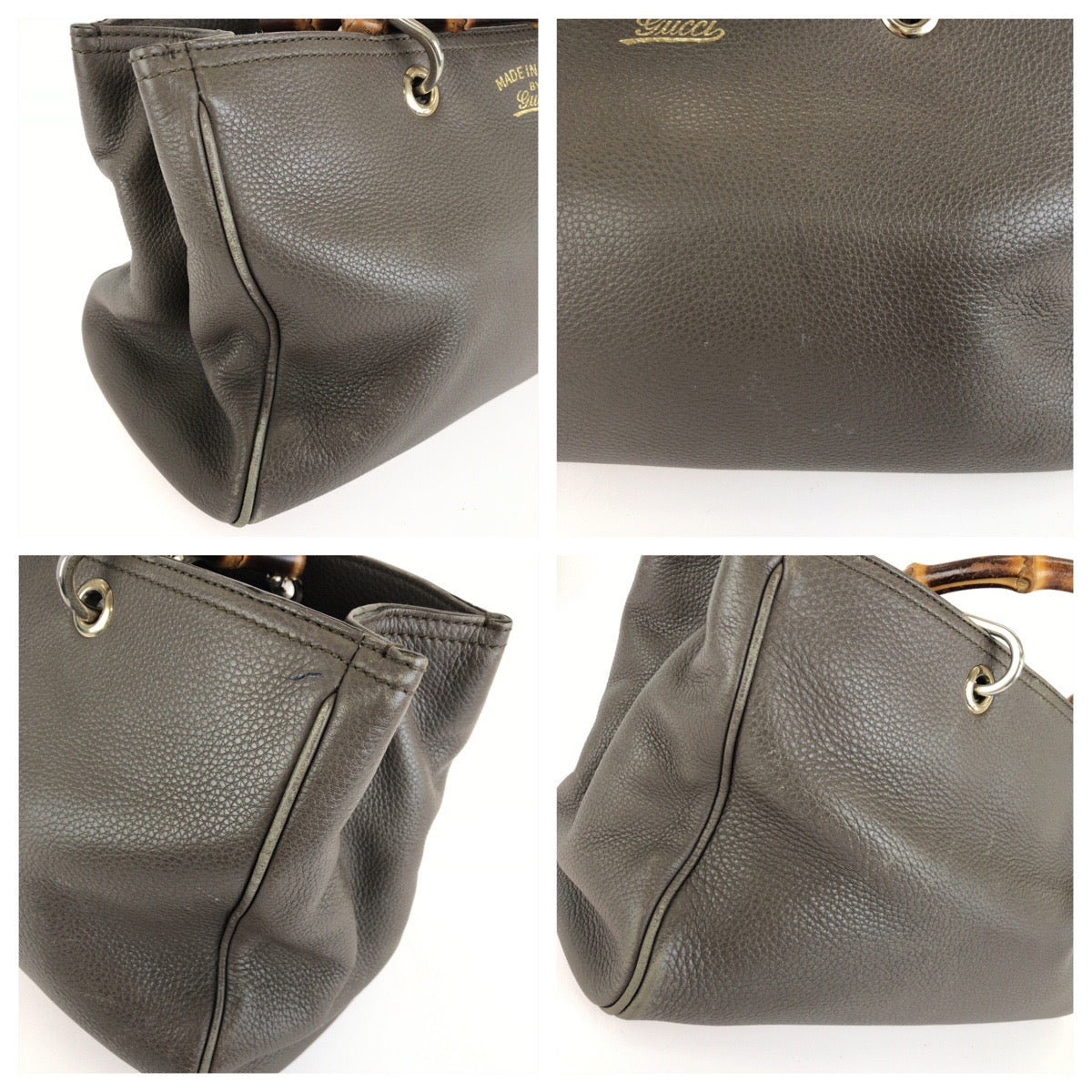GUCCI グッチ バンブー ショッパー ミディアム グレー ゴールド金具 レザー 323660　 トートバッグ ハンドバッグ レディース AB37