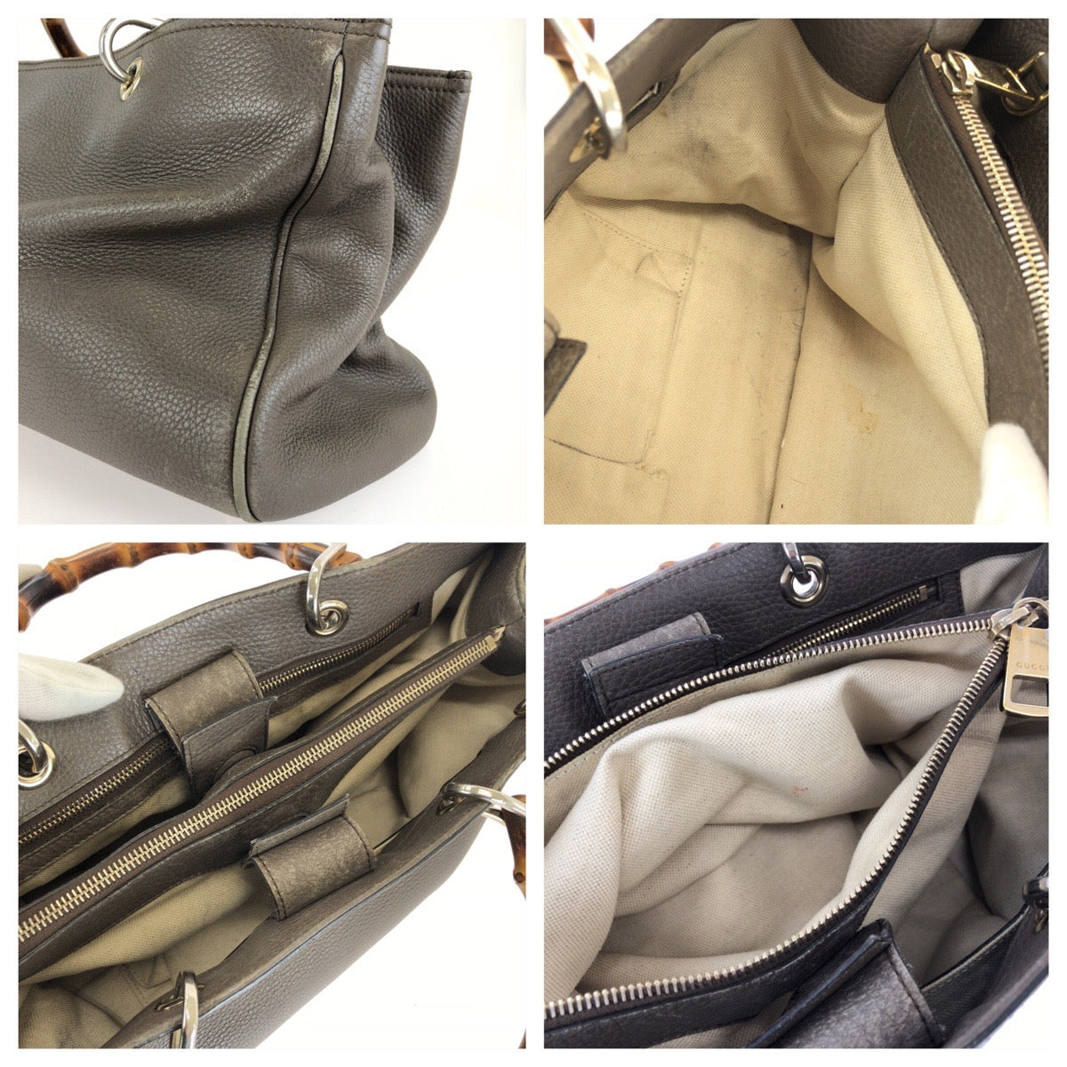 GUCCI グッチ バンブー ショッパー ミディアム グレー ゴールド金具 レザー 323660　 トートバッグ ハンドバッグ レディース AB37