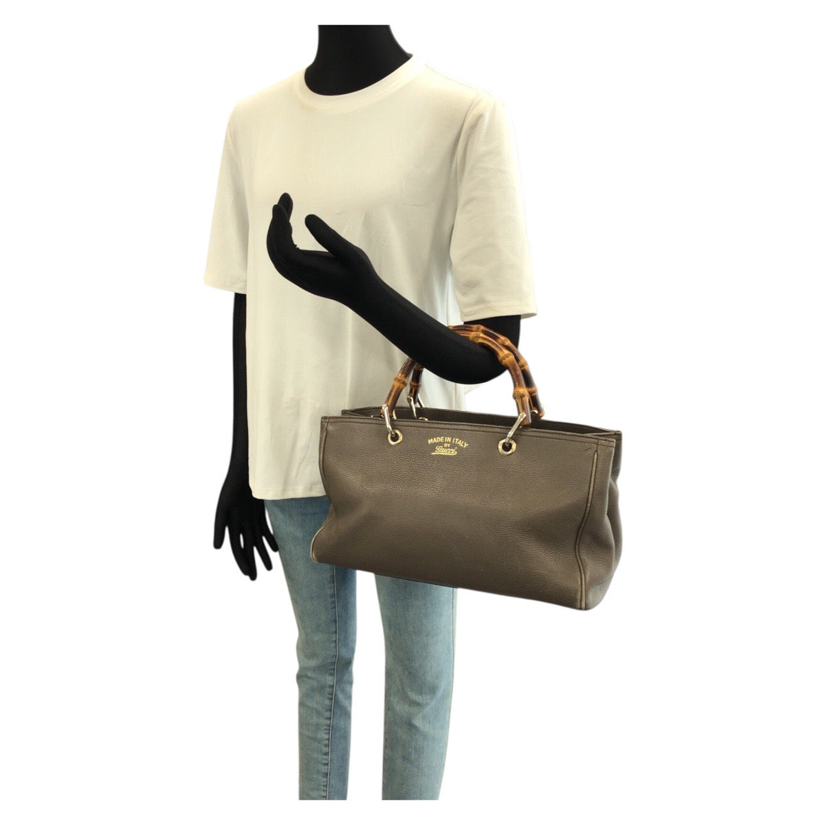 GUCCI グッチ バンブー ショッパー ミディアム グレー ゴールド金具 レザー 323660　 トートバッグ ハンドバッグ レディース AB37