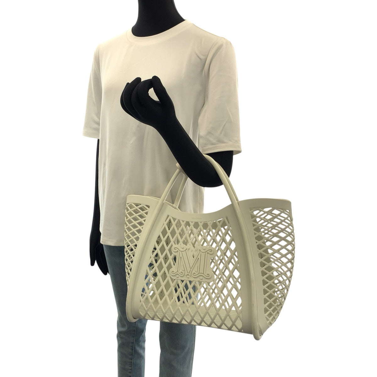 MAX MARA マックスマーラ ラバーメッシュ Mariny ホワイト グレー ラバー トートバッグ ハンドバッグ 2WAY レディース ABP33