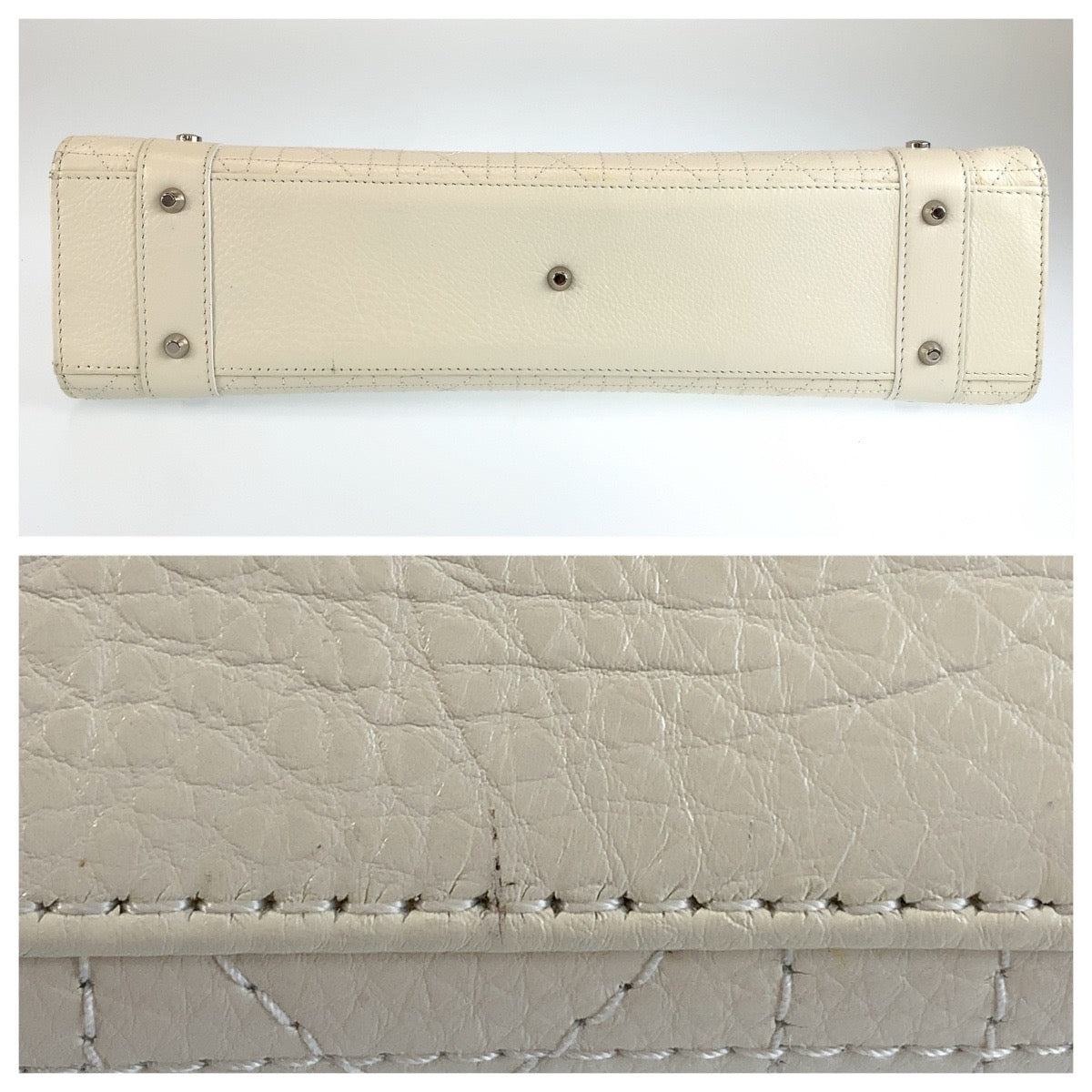 Christian Dior クリスチャンディオール レディディオール カナージュステッチ ホワイト クリーム シルバー金具 レザー 05-MA-1024 ハンドバッグ ショルダーバッグ レディース ABP98