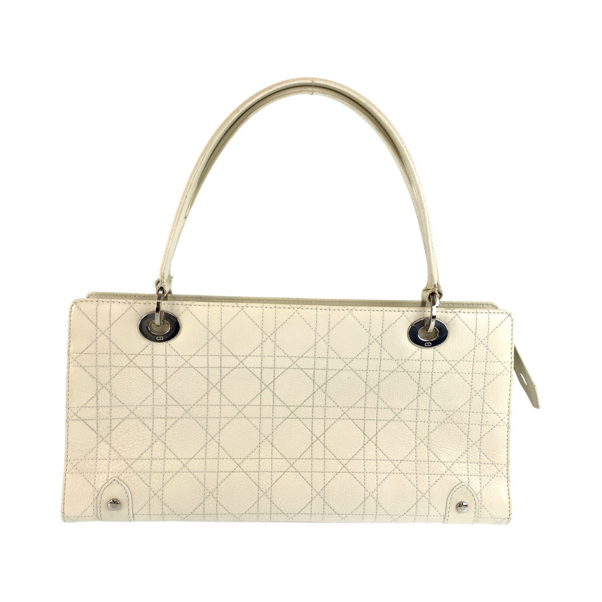 Christian Dior クリスチャンディオール レディディオール カナージュステッチ ホワイト クリーム シルバー金具 レザー 05-MA-1024 ハンドバッグ ショルダーバッグ レディース ABP98