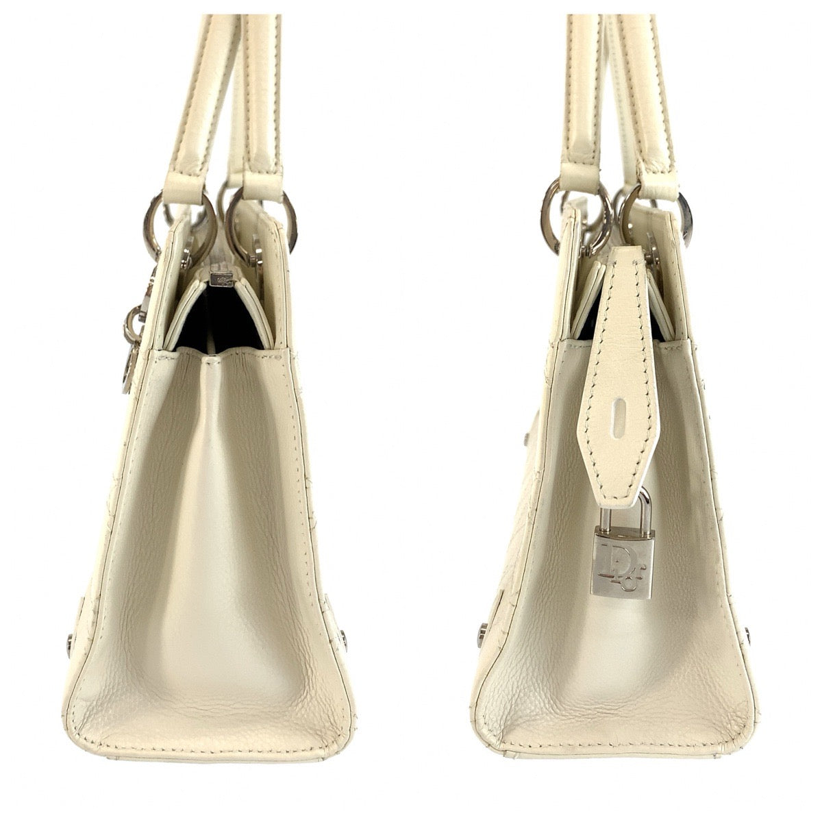 Christian Dior クリスチャンディオール レディディオール カナージュステッチ ホワイト クリーム シルバー金具 レザー 05-MA-1024 ハンドバッグ ショルダーバッグ レディース ABP98
