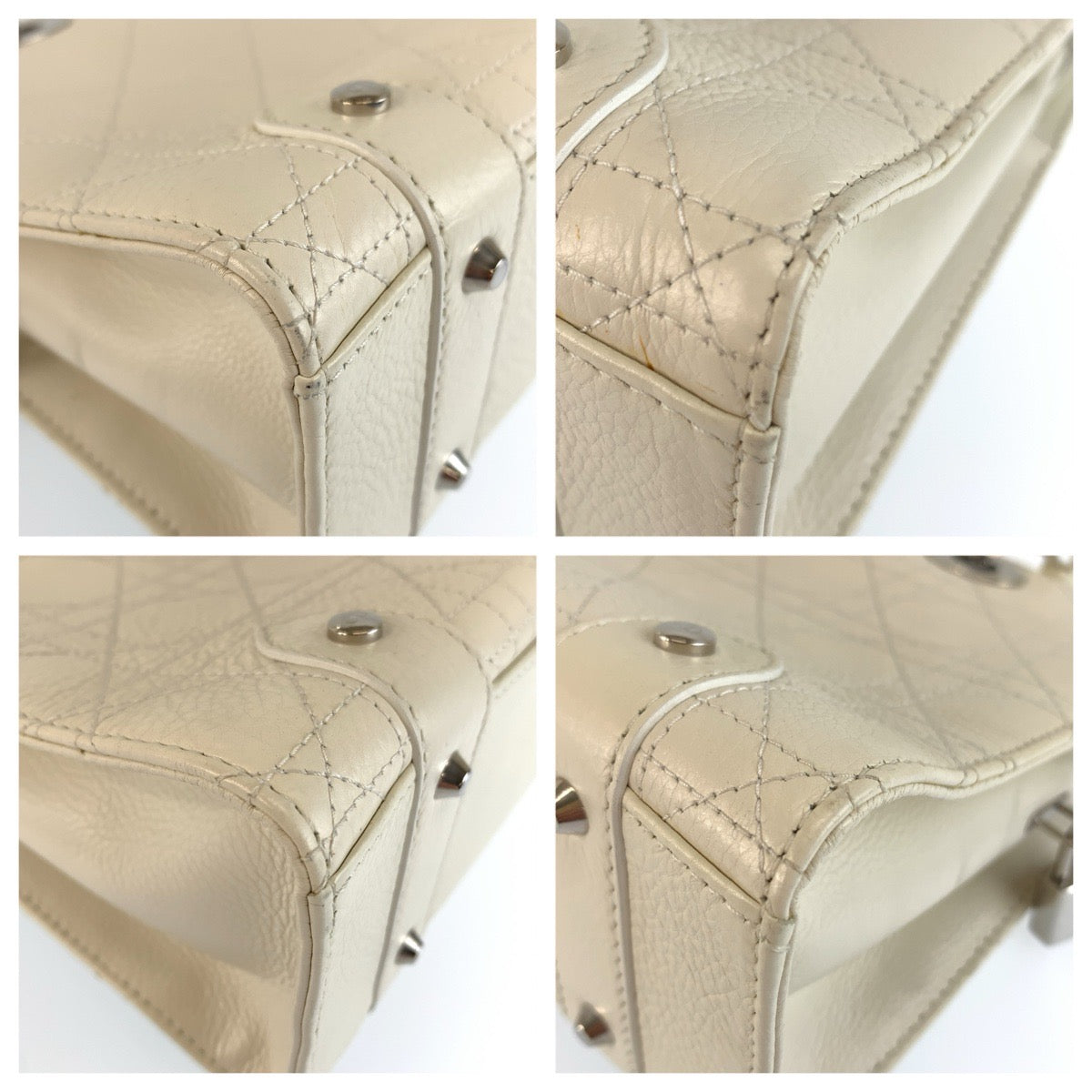 Christian Dior クリスチャンディオール レディディオール カナージュステッチ ホワイト クリーム シルバー金具 レザー 05-MA-1024 ハンドバッグ ショルダーバッグ レディース ABP98