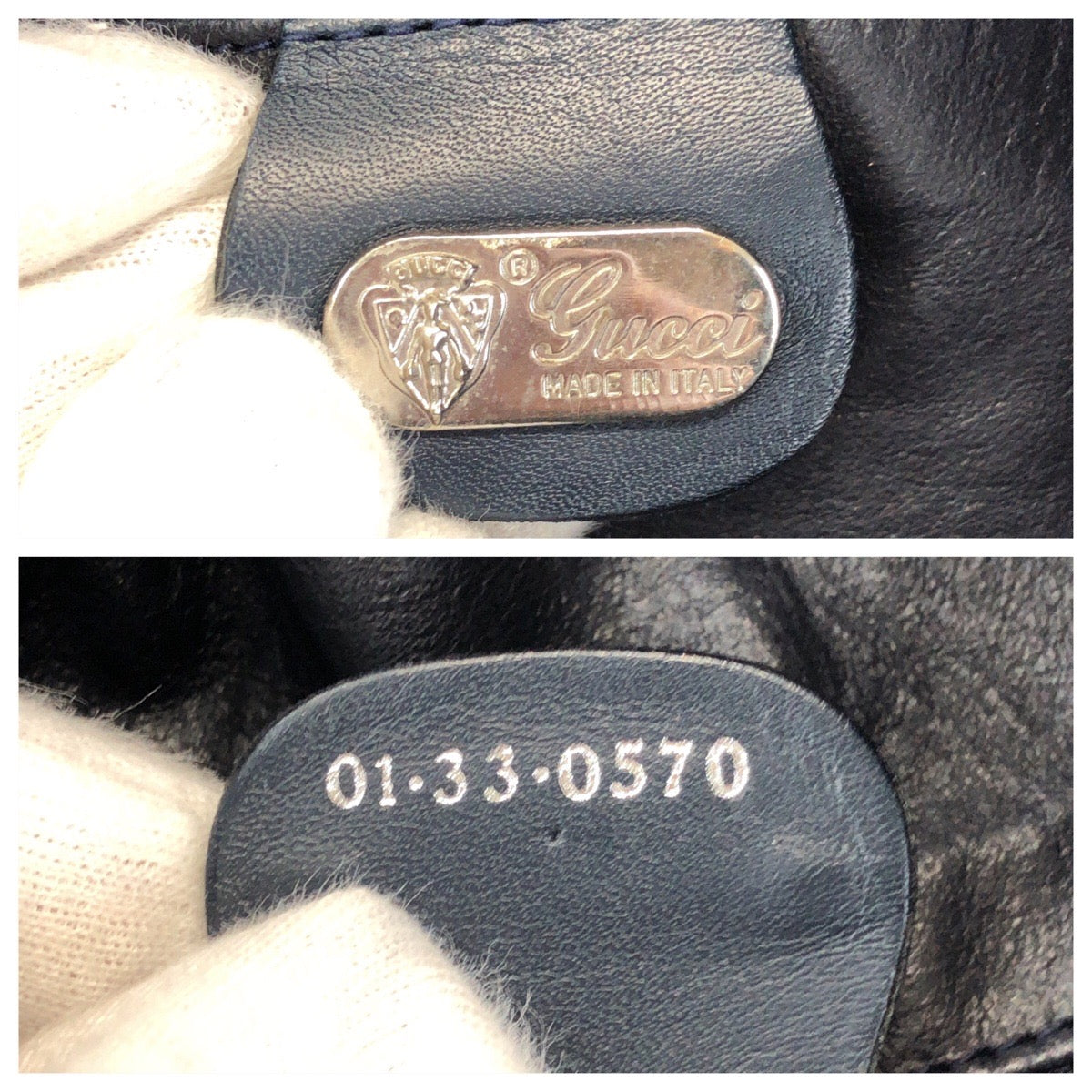 GUCCI グッチ ヴィンテージ オールドグッチ ネイビー シルバー金具 レザー 01.33.0570 ショルダーバッグ 男女兼用 レディース AB