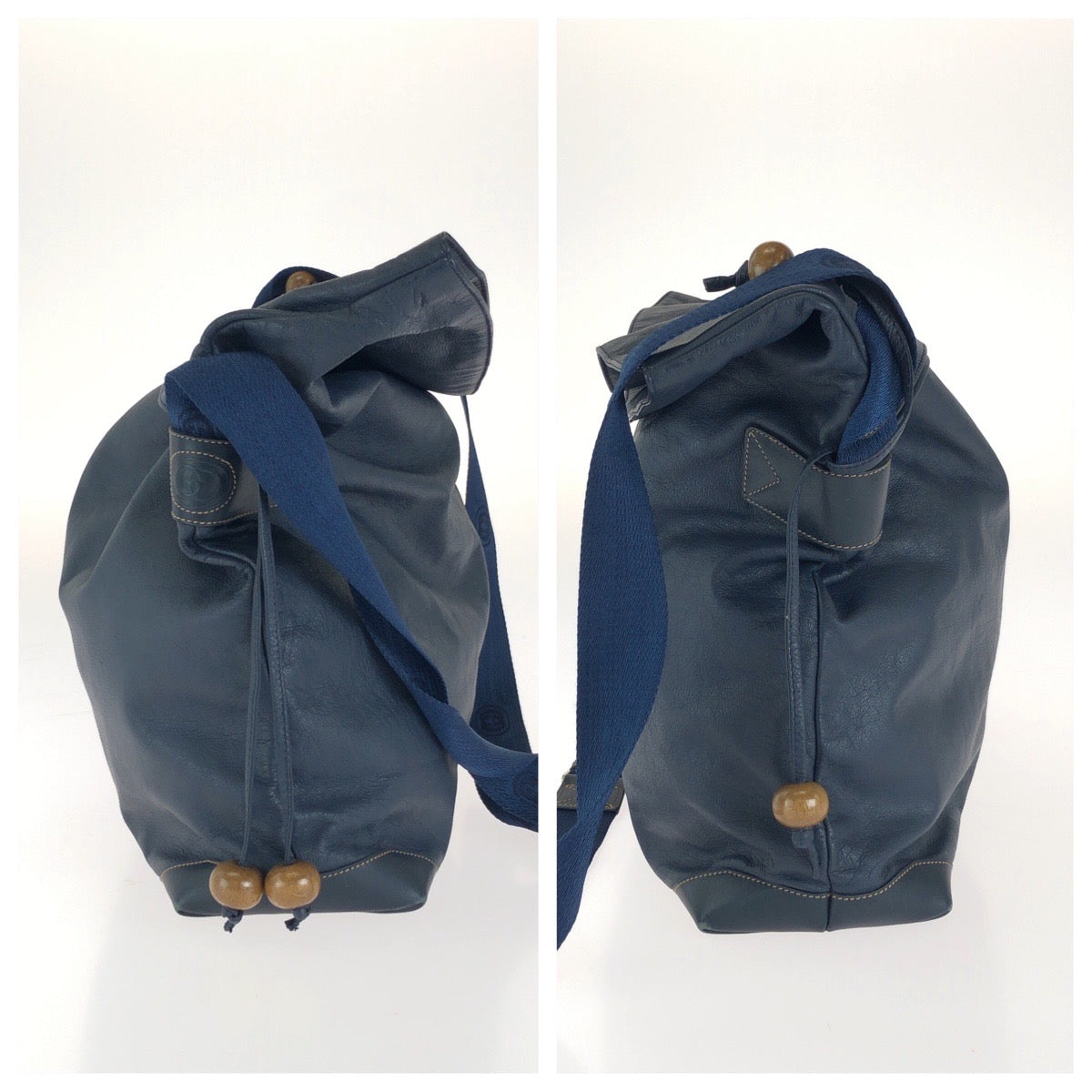 GUCCI グッチ ヴィンテージ オールドグッチ ネイビー シルバー金具 レザー 01.33.0570 ショルダーバッグ 男女兼用 レディース AB