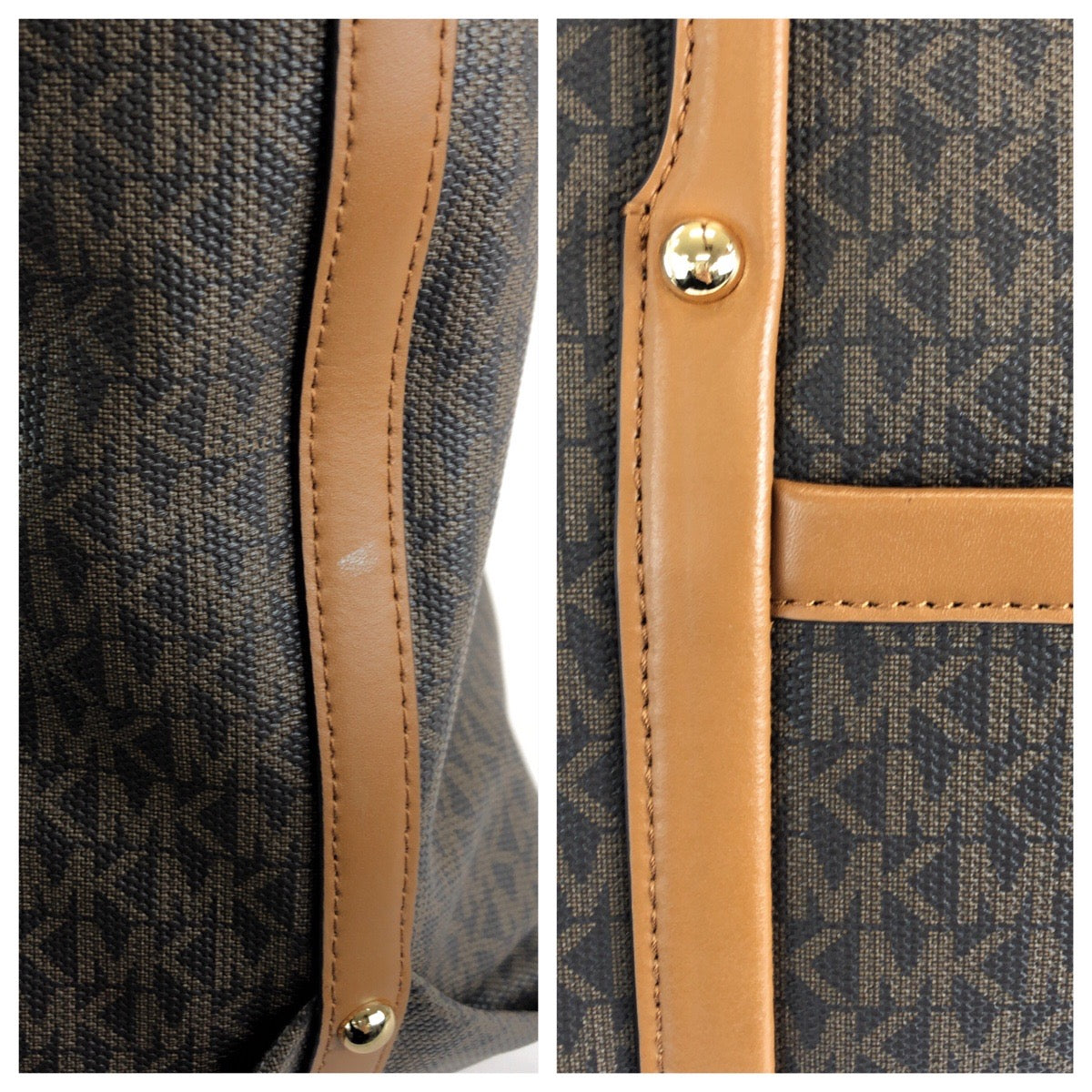 Michael Kors マイケルコース BECK ラージ ブラウン ゴールド金具 PVC / レザー 30T0GKNT3B トートバッグ ショルダーバッグ レディース ABP