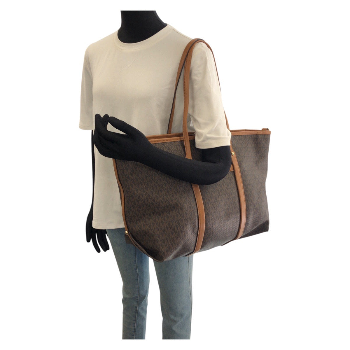 Michael Kors マイケルコース BECK ラージ ブラウン ゴールド金具 PVC / レザー 30T0GKNT3B トートバッグ ショルダーバッグ レディース ABP