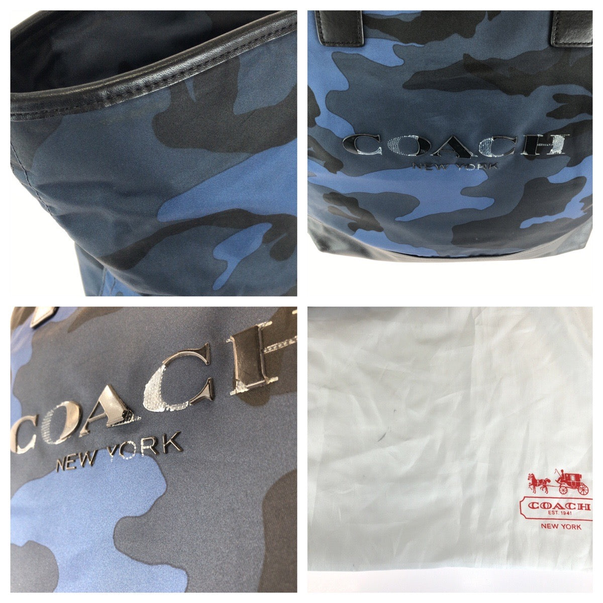 COACH コーチ マーサー クラシック カモフラージュ ブルー ブラック ナイロン / レザー F71758 トートバッグ メンズ B