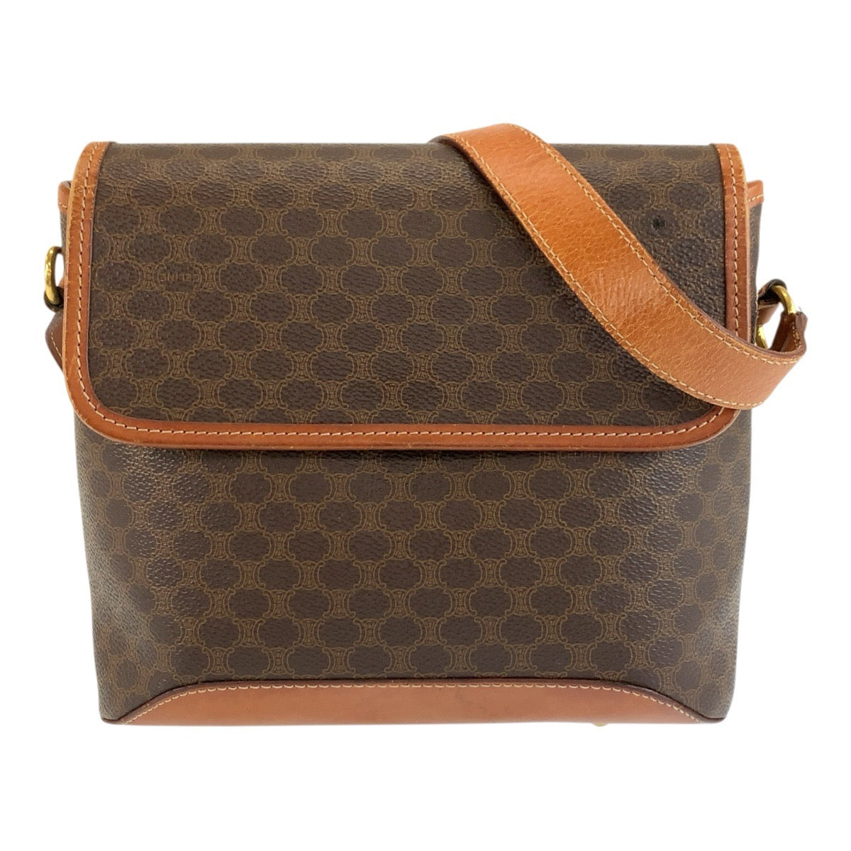 CELINE セリーヌ ヴィンテージ マカダム ブラウン ゴールド金具 PVC / レザー M95 ショルダーバッグ ポシェット レディース AB20
