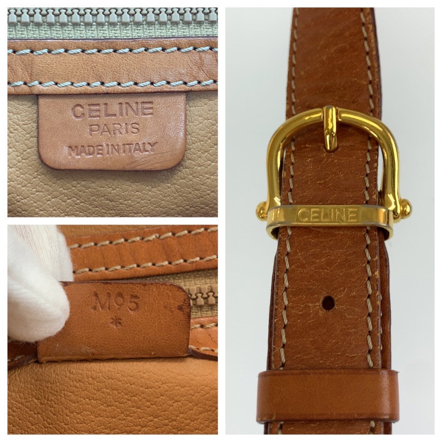 CELINE セリーヌ ヴィンテージ マカダム ブラウン ゴールド金具 PVC / レザー M95 ショルダーバッグ ポシェット レディース AB20