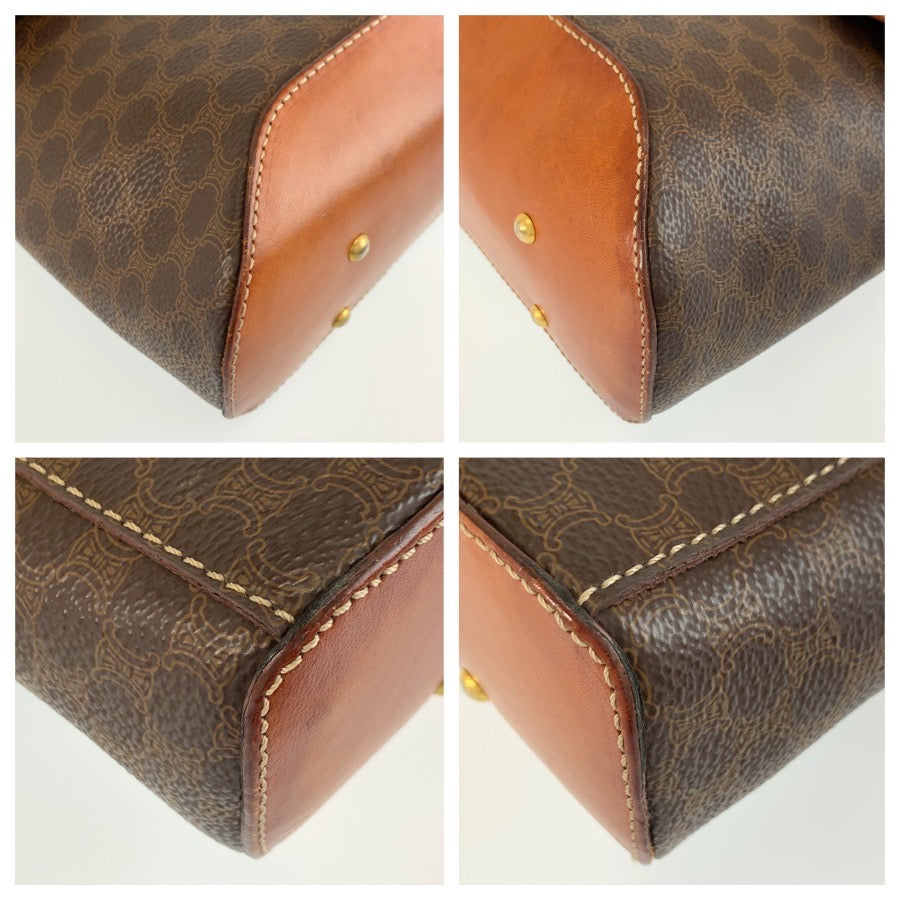 CELINE セリーヌ ヴィンテージ マカダム ブラウン ゴールド金具 PVC / レザー M95 ショルダーバッグ ポシェット レディース AB20